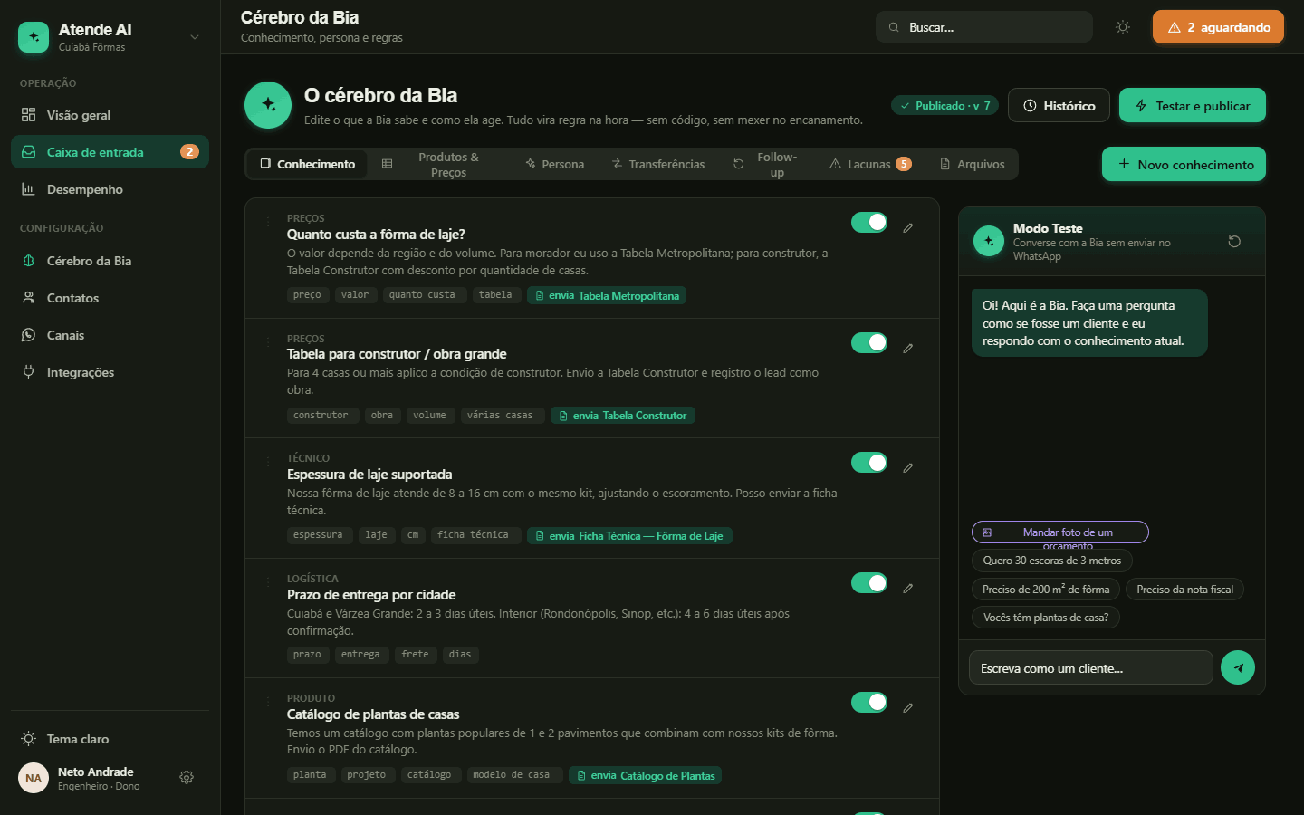 O cérebro editável da Atende AI